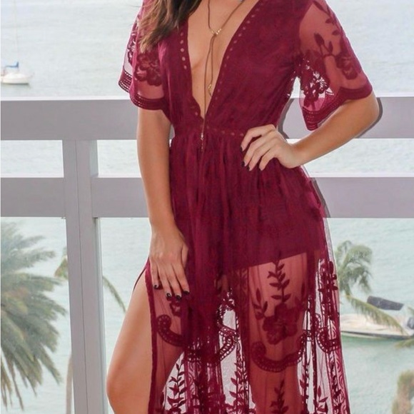 Eleter Other - Chic Burgundy Lace Swim Cover-Up